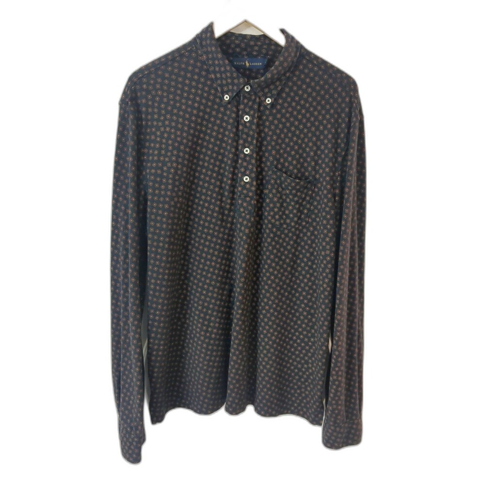 Ralph Lauren Men's Polo XL Printed Cotton Pullover Shirt, Navy Blue/ Multi